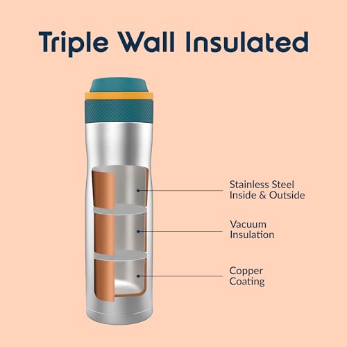 Image of Headway by rabitat Oslo Thermos Water Bottle with Infuser Cosmic Grey 750 ml | 2 Years Brand Warranty | Triple Layer Vacuum Insulated Flask | Hot and Cold Steel Water Bottle | ISI Certified