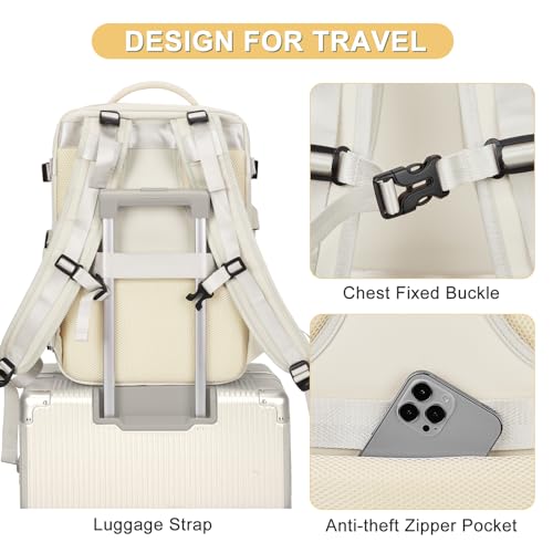 Image of Beige Large Travel Backpack For Women Men Airline Approved Personal Item Backpack For Airlines Carry On Backpack Flight Approved Waterproof Backpack For Traveling On Airplane Weekender Travel Bag