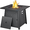 Yaheetech 28in Propane Fire Pit Gas Fire Pit Table with Lid and Iron Tabletop for Outdoor, Patio, Garden and Camping, 50,000 BTU with Lava Rocks, Heavy Duty 2 in 1 Square Firepit Table for Party