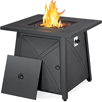 Yaheetech 28in Propane Fire Pit Gas Fire Pit Table with Lid and Iron Tabletop for Outdoor, Patio, Garden and Camping, 50,000 BTU with Lava Rocks, Heavy Duty 2 in 1 Square Firepit Table for Party