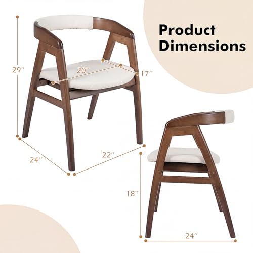 Image of COSTWAY Bamboo Accent Chairs Set of 2 with Wide Curved Backrest and Arms | Walnut, Farmhouse Leisure Dining Chairs w /Comfy Cushion, Solid Legs, Upholstered Armchair for Living Room, Bedroom, Kitchen