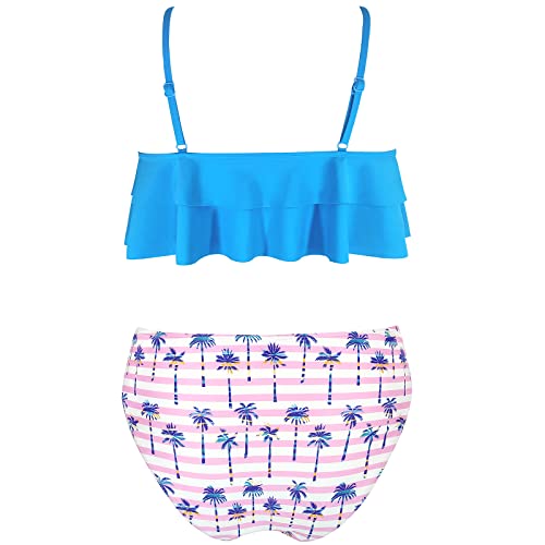 Image of SHEKINI Girls Floral Print Bathing Suits Ruffle Flounce Two Piece Swimsuits | Girls Bikini,Girls Bathing Suit,Swimsuits for Kids,Kids Bikini,Girls 2 Piece Swimsuit,Summer Hawaii Beach Swimwear,6-12 Years