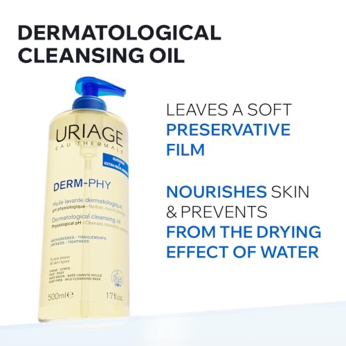 Image of Uriage Derm-Phy Shower Oil, Face & Body Wash For Dry & Sensitive Skin | Gently cleanses & moisturizes, Physiological pH, Dry & Sensitive Skin, Foaming Shower Oil, For The Whole Family, Face & Body