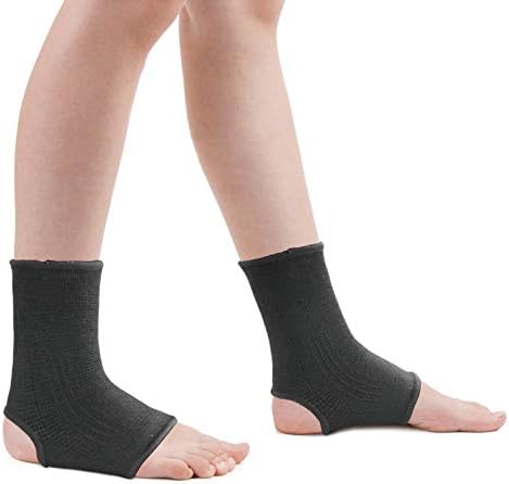 Luwint Nylon Kid Compression Ankle Brace-Knitted Ankle Sleeve Sock Support For Sprains Arthritis Tendonitis Running Fitness, 1 Pair Black