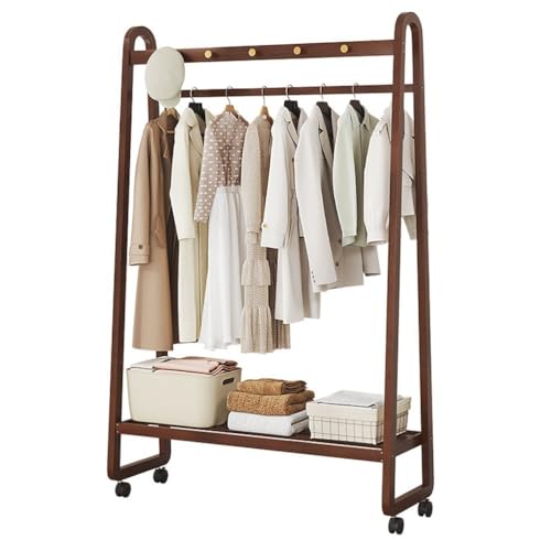 Porte-manteau d'entrée mobile en bambou muni de grandes étagères