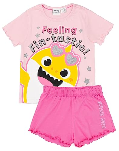 Baby Shark Girls Pajama Set | Kids Pink T-Shirt & Shorts PJs Loungewear | Feeling Fin-tastic Pajama Nightwear Gift Set