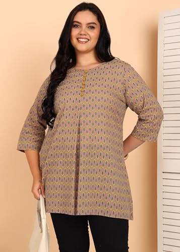 Image of Yash Gallery Women's Cotton Regular Fit Short Floral Printed Kurta