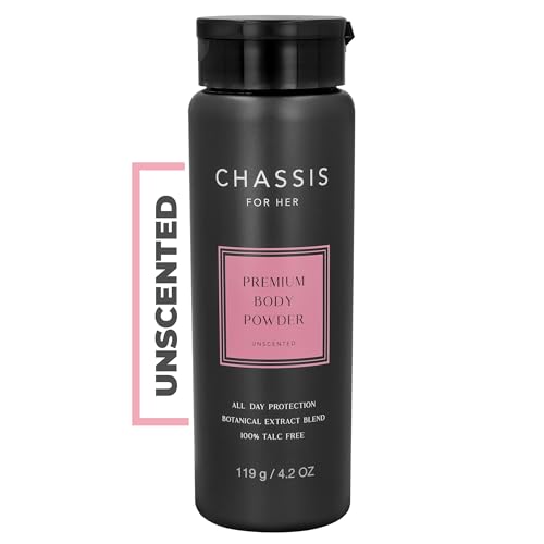 Chassis Her Talc-Free Body Powder with Hydro-Shield Technology, Unscented Feminine Corn Starch Powder for Women, Sweat and Odor Control
