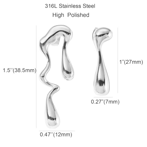 Irregular Waterdrop Earrings Mismatched Earrings, Melting Liquid Asymmetrical Stainless Steel Drop Earrings, Gold Statement Earrings for Women2
