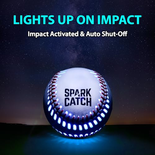 SPARK CATCH Light Up Baseball, Glow in The Dark Baseball, Sports Gear Accessories Gifts for Boys 8 9 10 11 12 13 14 15 Years Old, Kids Teens All Ages Gift Ideas (Impact-Activated Version) (Ice Blue) - Thumbnail 2