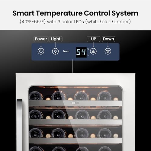 Image of Whynter Wine Cooler Refrigerator, 24 Inch Large Wine Fridge, 40-65F 54 Bottle Under Counter Wine Refrigerator, 3 LED Wine Cellar Glass Door, Built-in or Freestanding for Home Bar Kitchen 5.65 cu.ft