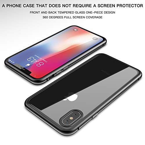 Iphone Xs Max Case, Zhike Magnetic Adsorption Case Front And Back Tempered Glass Full Screen Coverage One-Piece Design Flip Cover [Support Wireless Charging] For Apple Iphone Xs Max (Clear Black) #TOP4