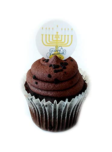 Happy Hanukkah Menorah Candles Jewish Christmas Holiday Wafer Paper Cake Toppers 1.5 Inch For Decorating Cookies Cakes Cupcakes Desserts Pack Of 24 #TOP23
