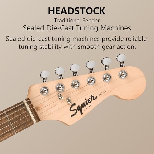 fender squier 34-size kids mini strat electric guitar - blue bundle with amplifier cable tuner strap picks online lessons and austin bazaar instructional dvd