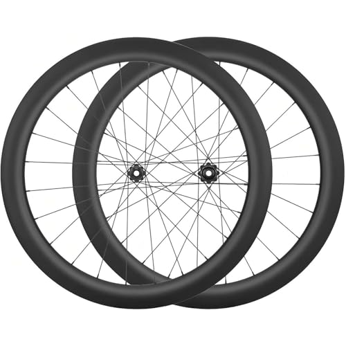 UNFRASLOP 700C Ruedas De Bicicleta De Fibra De Carbono Freno De Disco 24H Bujes para Cassette De 8/9/10/11/12 Velocidades Ruedas Delanteras Y Traseras Bloqueo del Centro,55MM