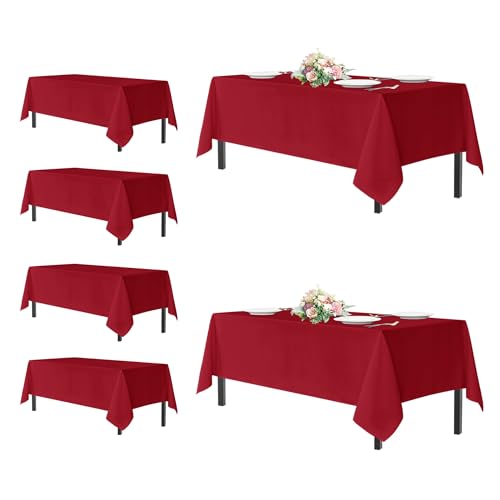 Image of sancua Rectangle Tablecloths for 6 Foot Tables, 6 Pack - Washable Polyester Fabric Table Cloth for Wedding Party, Birthday, Banquet Reception, 54x108 Inch, Red
