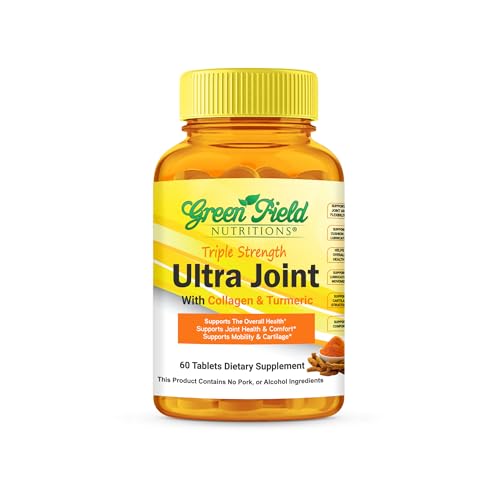 Greenfield Nutritions Ultra Joint Halal Vitamins - Glucosamine Chondroitin/MSM with Turmeric, Collagen, Vitamin C, and Manganese for Joint and Cartilage Support - 60 Halal Vitamin Tablets