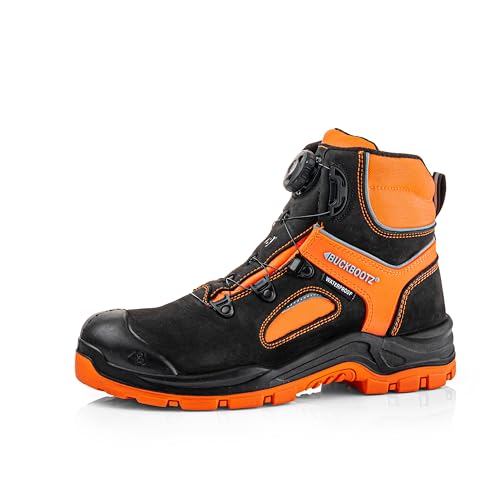Buckbootz BUCKZVIZ BVIZ7 HI-VISIBILITY SAFETY BOOT WITH FITGO LACE SYSTEM WE SEE YOU (Hi Vis Orange UK Footwear Size System Adult Men Numeric Wide 9)