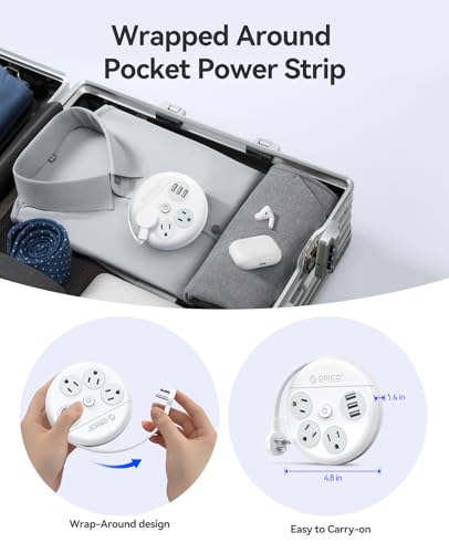 Image of ORICO Travel Power Strip, 4Ft Flat Extension Cord with 3 AC Outlets and 3 USB-A Charging Ports, 45 Flat Plug, Non-Surge Protector Essential for Cruise /Home /Office, White-OR