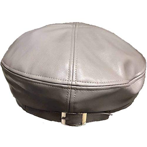 Womens Faux Leather Newsboy Beret Beanie Hat Classic PU French Style Fashion Adjustable Solid Color Artist Painter Cap Gray