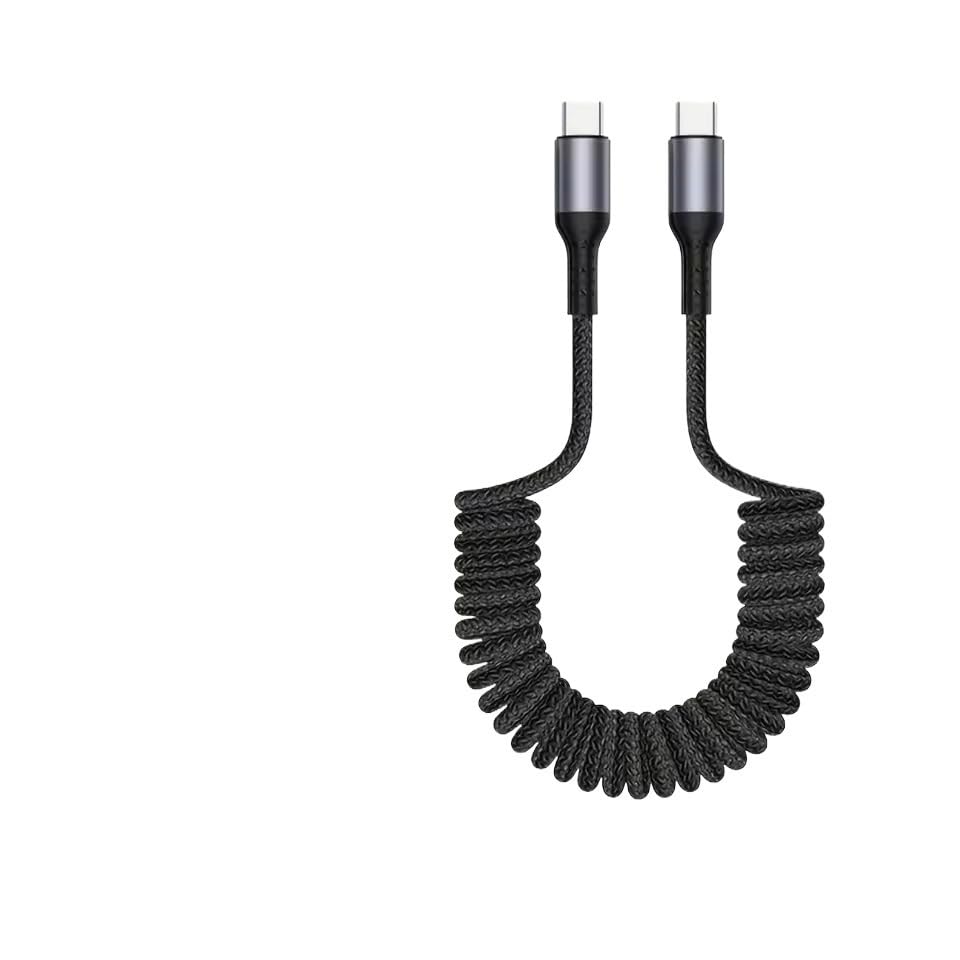 100W and 60W USB A to TPE-c Spring Car Fast Cable for USB C Data Cord TPE-c Wire(Gray-C to C)