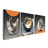 Juego de 3 cuadros con marco 30×40 cm – Moderna escultura abstracta 3D en lienzo para sala de estar, clavos y velcro