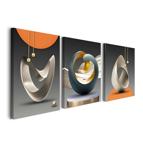 Juego de 3 cuadros con marco de 30 x 40 cm – Escultura 3D moderna abstracta en lienzo para salón, dormitorio, cocina, pasillo, oficina, decoración escandinava con marco, incluye ganchos, clavos y