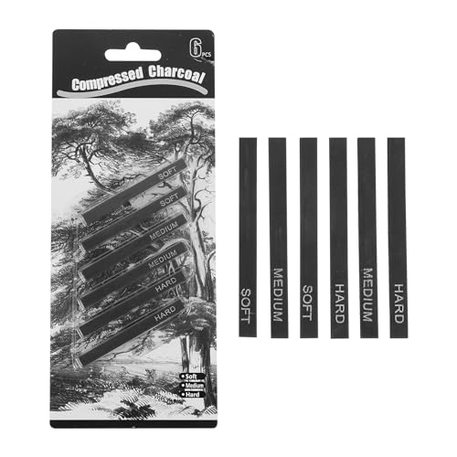6Pcs Compressed Charcoal Sticks for Sketching Drawing Tools for Artists, Beginners & Students – Soft, Medium & Hard Options for Versatile Artistic Creations in Studio, School & Outdoor Drawing