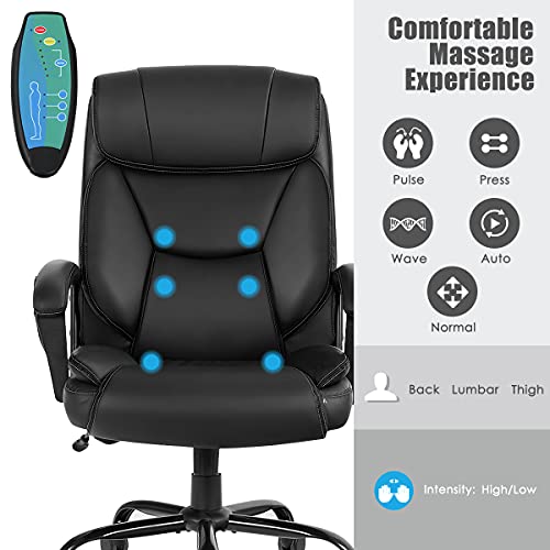 Giantex 500 Lbs Big And Tall Office Chair, Massage Executive Chair W/ 6 Vibrating Points, Wide Seat Large Leather High Back Computer Task Desk Chair, Comfortable Headrest, Padded Armrest #TOP6