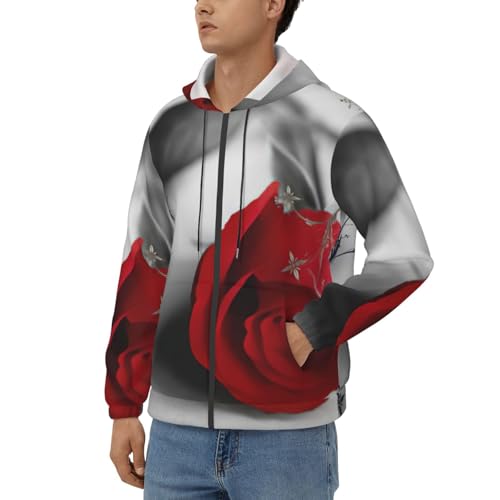 Sweat à capuche rose rouge pour homme pull décontracté d'automne et d'hiver - 2