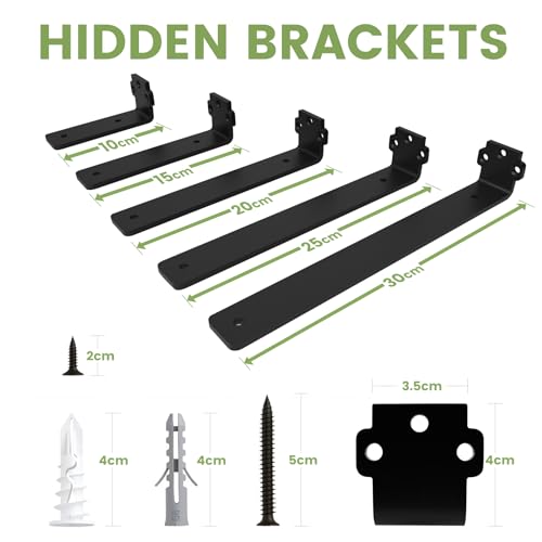 Supports d'angle robustes équerre support étagère murale fixation invisible noire 4x - 7