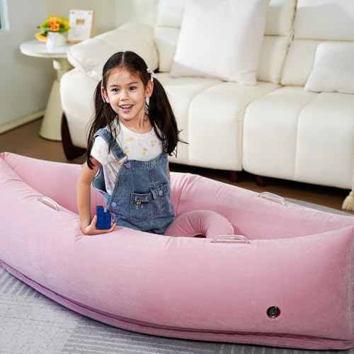 Image of Bmag Sensory Chair for Kids, Inflatable Peapod Canoe with Neck Pillow, 60 inch Sensory Pod Seating ADHD Toy Gift for Autistic Children, Includes Electric Air Pump, Pink