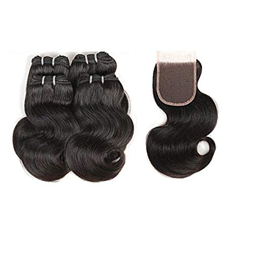 8A Grade Wholesale Peruvian Virgin Hair 4 Bundles 50g/PCS with 4×4 Lace Closure Unprocessed Remy Human Hair Body Wave Natural Black Hair(12"12"12"12+10"closure)