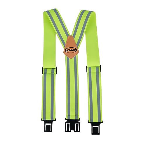 KUNN Mens 1.5 inch Adjustable Y Back Suspender Elastic Hook End Belt Suspenders Safety Reflective