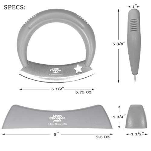 A True Mezzaluna Chopper, 5.5" Rust-Resistant Stainless Steel, Pizza Cutter, Salad Cutter, Food Chopper, Rocker Knife With A Sharp Mincing Blade, Crescent-Moon Shaped Safety Handle, Dishwasher Safe #TOP1