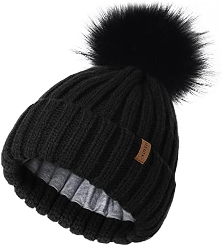 FURTALK Kids Winter Hat Toddler Knitted Beanie Faux Fur Pom