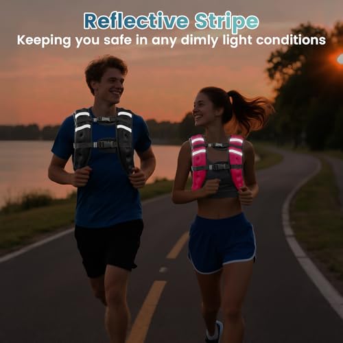 Cavry Weighted Vest, 8lb/12lb/16lb/20lb/25lb/30lb Weight Vest with Two Adjustment Straps for Men Women, Body Weight Vests Adjustable with Reflective Stripe for Strength Training, Running, Training Workout, Jogging, Walking-16LB, PINK by Cavry - Used condition - Image 3