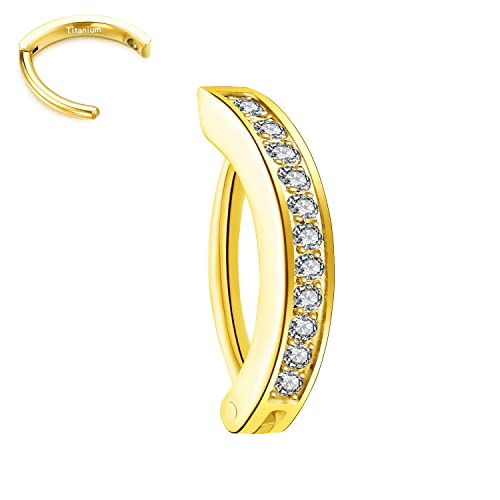 VOJO 14G G23 Titanium Clicker Belly Button Ring 10/12mm Reverse Curved Hoop Navel Barbell Piercing Jewelry (Gold Diamonds 14G 12mm)
