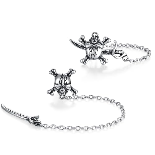 jonline24h Vintage Stainless Steel Pirate Skull Cubic Zirconia Stud Earrings for Men Women - Gothic Punk Jewelry,2pcs