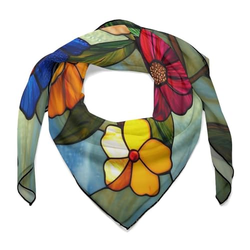 Stained Glass Flowers Women Hair Scarf Square Silk Like Head Scarves Handkerchief Satin Neck Scarf