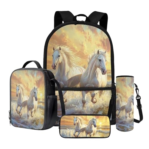 Ensemble cartable 4 en 1 fille garçon avec boîte à déjeuner et trousse scolaire