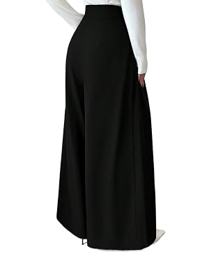 Womens High Straight Pants High Waist Side Zipper Decor Button Design Flared Leg Casual Pants