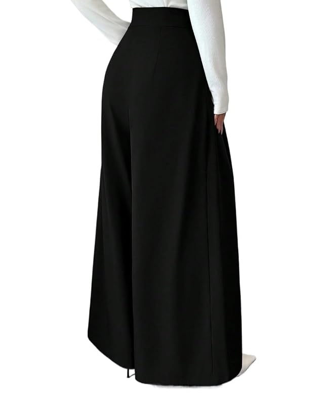 Womens High Straight Pants High Waist Side Zipper Decor Button Design Flared Leg Casual Pants