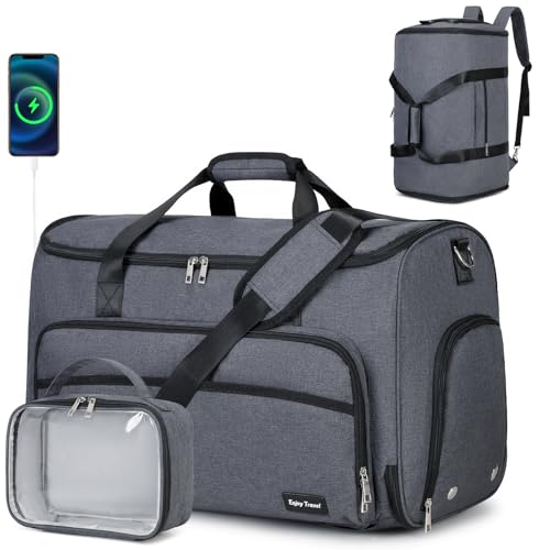 Garment Duffle Bags for Travel, Convertible Garment Bag for Men Women, Carry On Duffle Bag Backpack with Shoe Compartment & Toiletry Bag, 4 in 1 Hanging Suitcase Suit Travel Bags (Dark Grey)