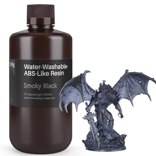 Image of ELEGOO Water Washable ABS-Like Resin, 3D Printer Resin with High Toughness, Low Viscosity and High Precision, 405nm Rapid UV-Curing Photopolymer Resin, Smoky Black 1000g