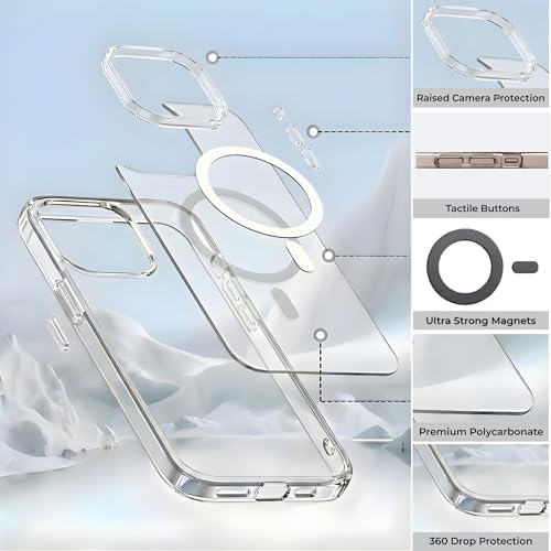 Image of Anti Yellow Clear Magnet Case for iPhone 15, Premium Polycarbonate, Ultra Strong Magnets, 360 Drop Protection, Raised Camera Protection, MagSafe Compatible