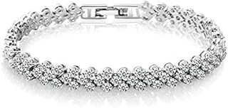 Edary Silver Tennis Bracelet Crystal Zircon Bracelet Sparkle Rhinestone Zircon Adjustable Bridesmaids Hand Chain Diamond Hand Accessories Wedding Gift Jewelry for Women Girls