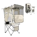 BDL Camping Chair with Canopy Shade Portable Folding Beach Chairs with Cooler, Mesh Backrest, Cup Holder, and Pocket for Camping, Fishing, Beach, and Sports,White