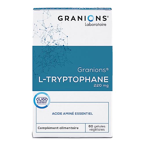GRANIONS L-Tryptophane | Complement alimentaire serotonine | L-Tryptophane 220mg avec Vitamine B6 + Magnésium | Régulation de l'humeur et du sommeil, coupe faim | Made in France | 60 gélules