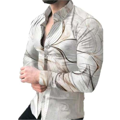 Men Long Sleeves Personality Trend Handsome Button Placket Lightweight Casual Fashion T-Shirt Hipster Urban Design Print Shirt AB-16 XL